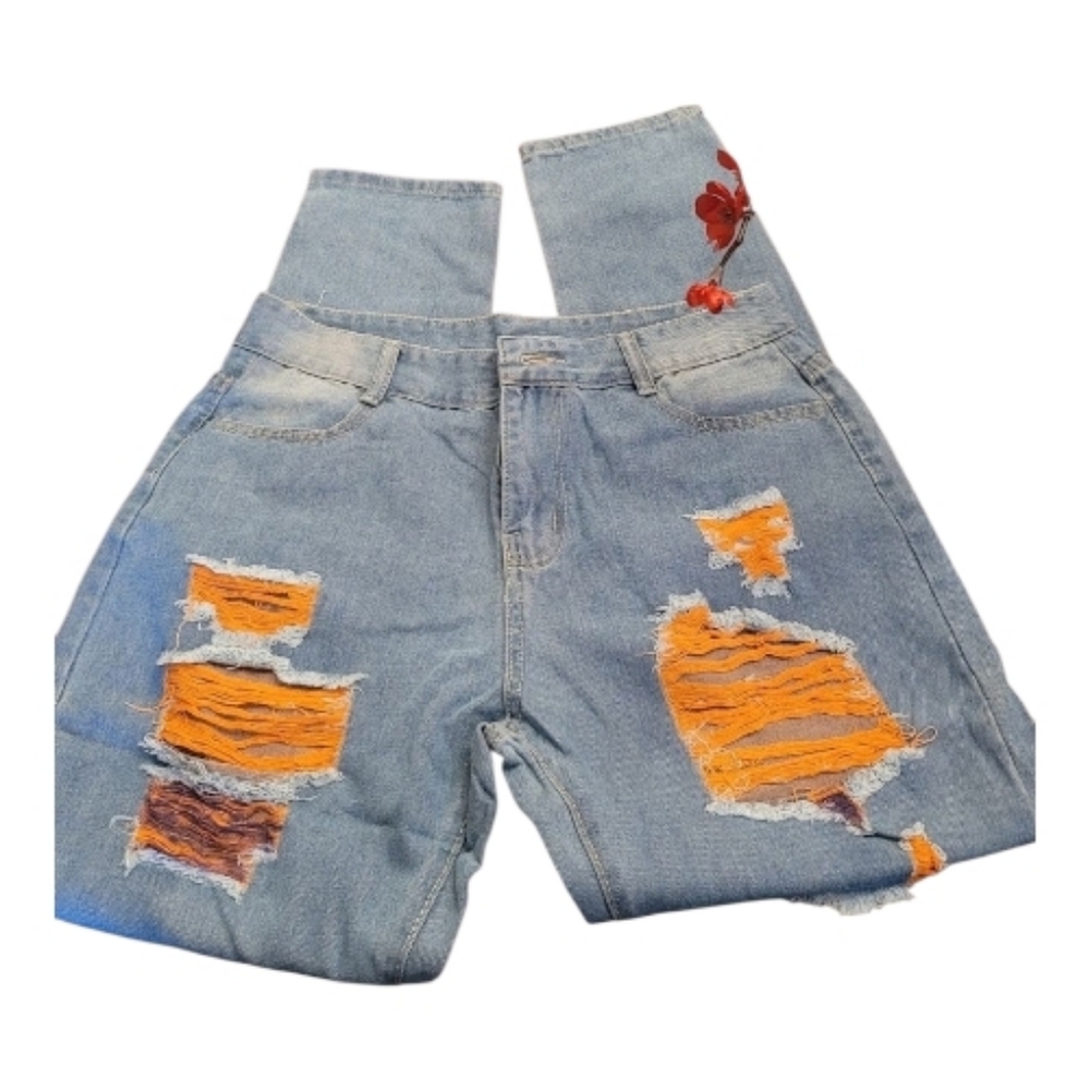Lovely Casual color block distressed‎ jeans